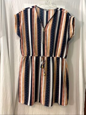 J for Justify Navy, Rust & Cream Striped Casual Dress